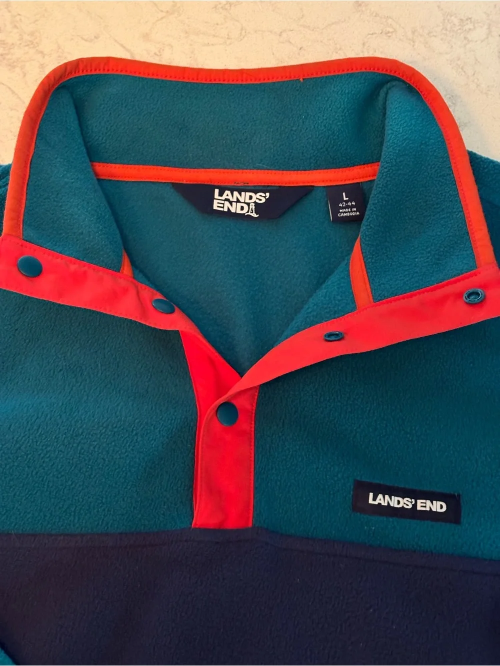 Lands' End Two-Tone Teal & Navy Snap Pullover-L